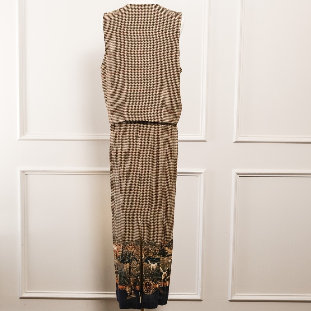 Willowbend Skirt Vest Set Womens Vintage Houndstooth Hunting Scene Medium USA - Picture 3 of 15